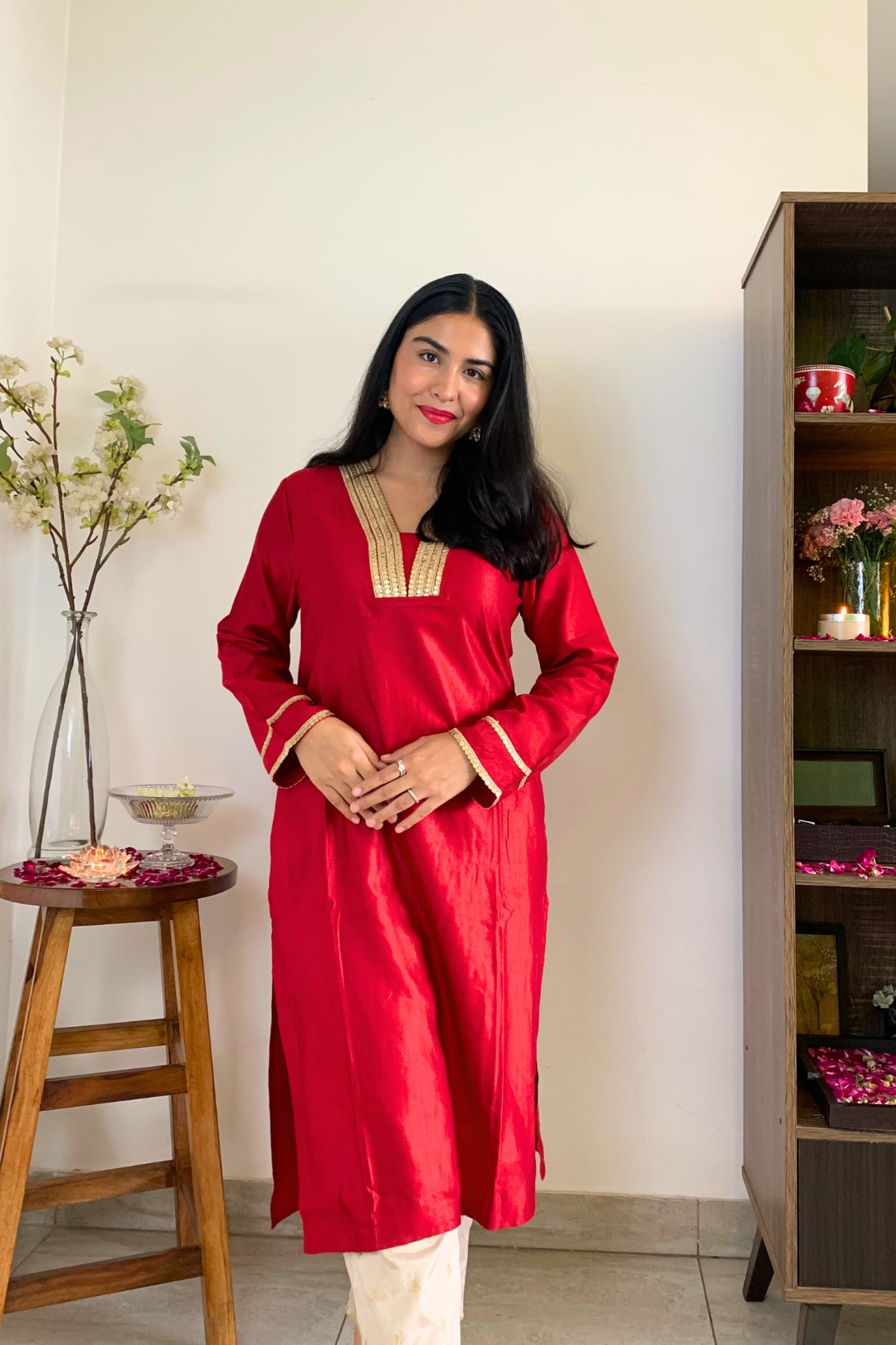 Red Lace Work Kurta