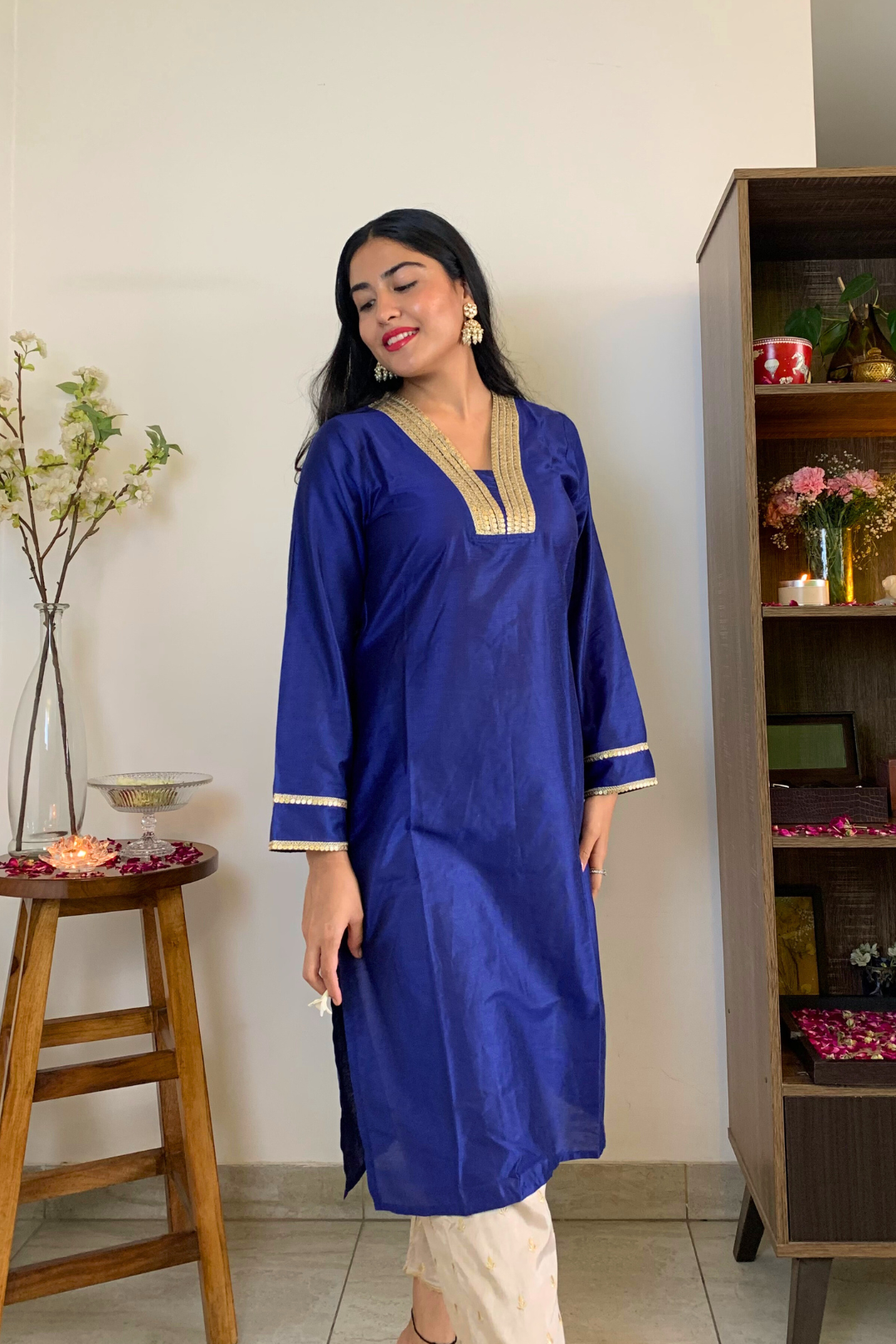Blue Lace Work Kurta
