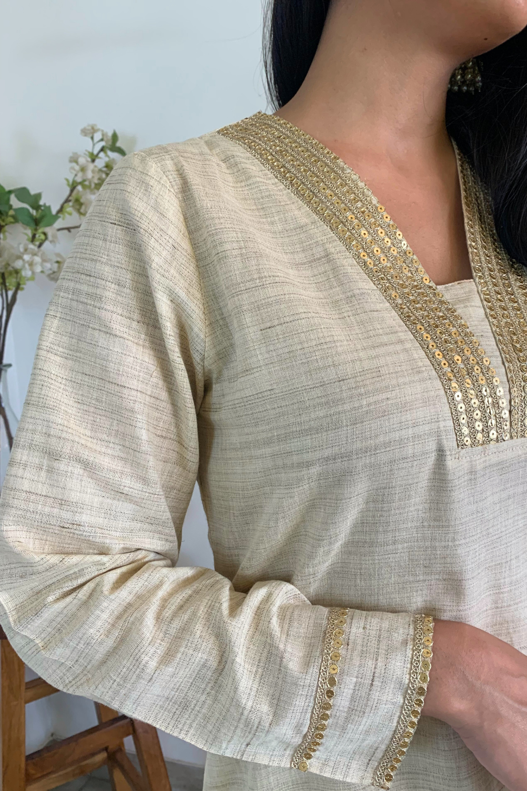 Ecru Lace Work Kurta