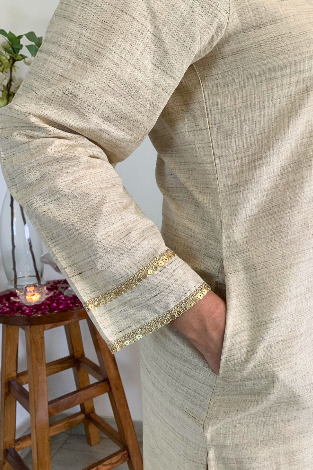 Ecru Lace Work Kurta