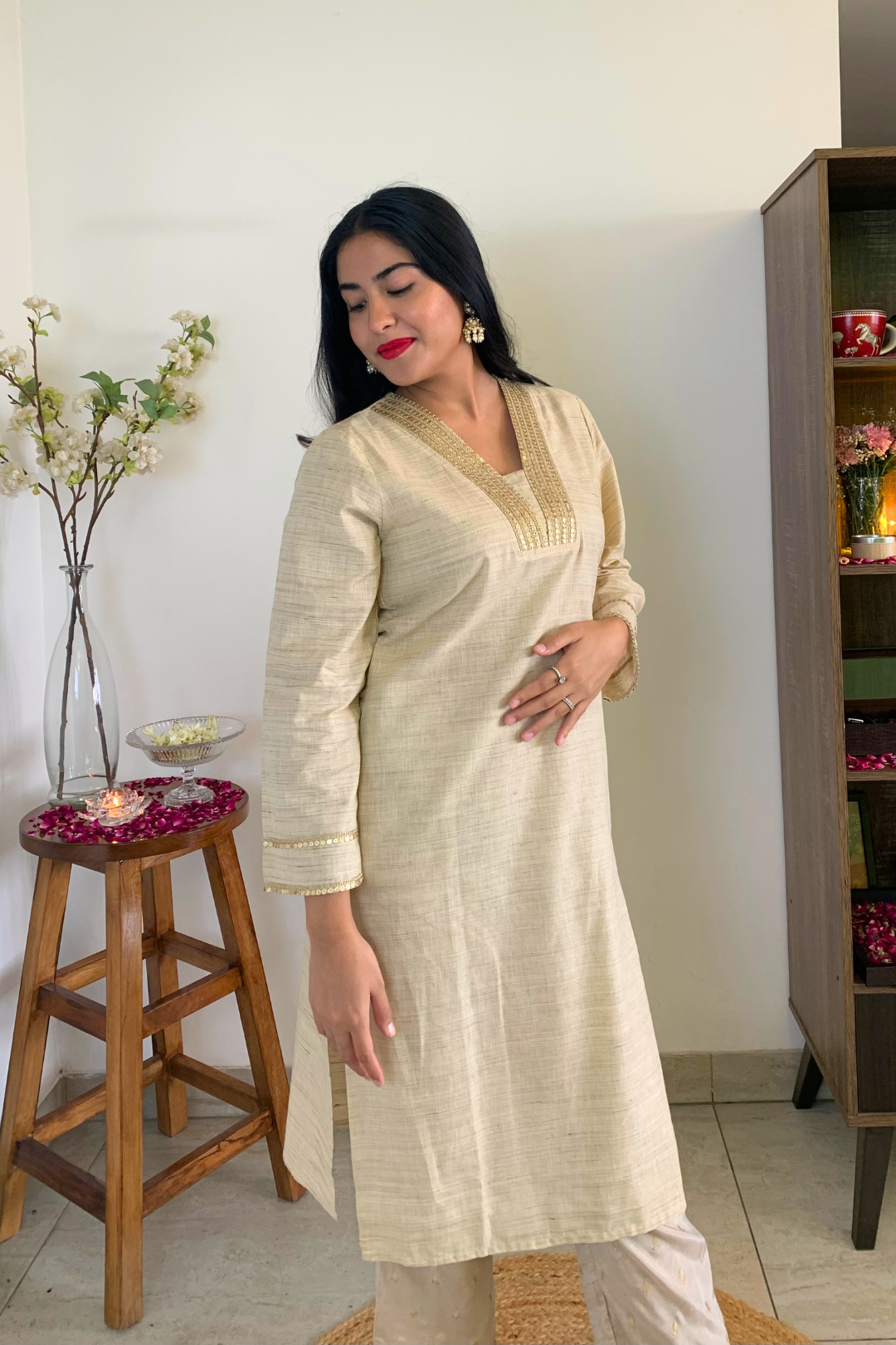 Ecru Lace Work Kurta